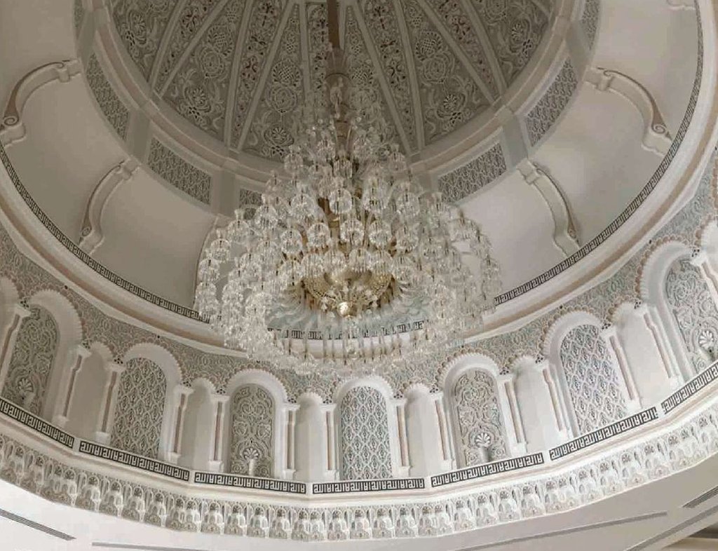 Handcrafted Moroccan gypsum dome interior at Al Hamiri Mosque in Al Ain, UAE