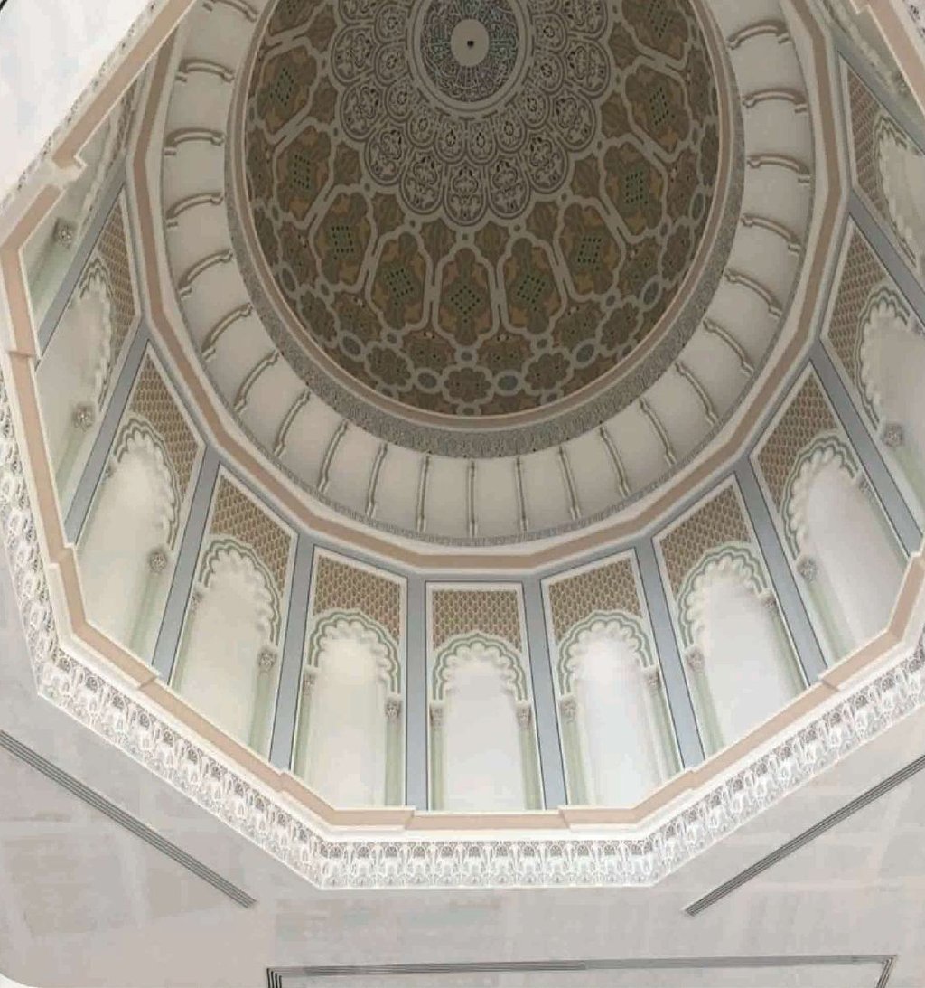 Painted Moroccan gypsum dome and drum at Al Hamiri Mosque in Al Ain, UAE