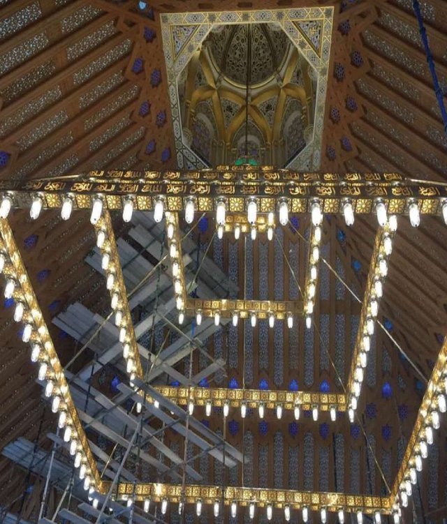Decorative Moroccan cedar wood dome manufactured from high-quality solid cedar wood, installed at Al Samha Mosque in Abu Dhabi