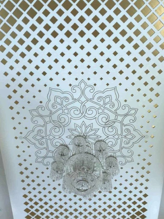 Islamic geometric GRG ceiling panel detail in the VIP majlis, Sheikh Khalifa Bin Zayed Al Nahyan Mosque, Al Ain