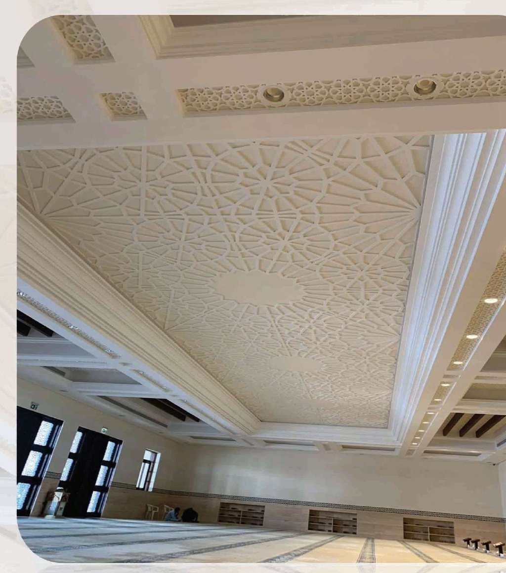 Handcrafted decorative gypsum ceiling at H.H. Sheikh Sultan Bin Zayed the First Mosque in Abu Dhabi