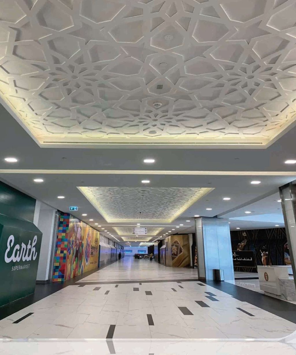 Islamic geometric GRG ceiling at the Sheikh Zayed Grand Mosque Center, Abu Dhabi